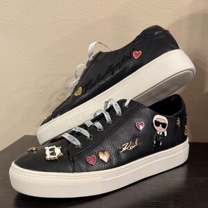 Only two times worn, Karl Lagerfeld Black with Heart and Character Patches